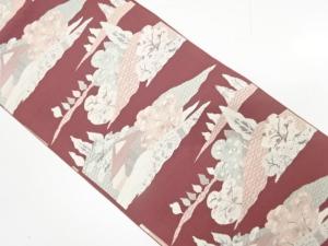 アンティーク　田舎風景模様織り出し名古屋帯（着用可）